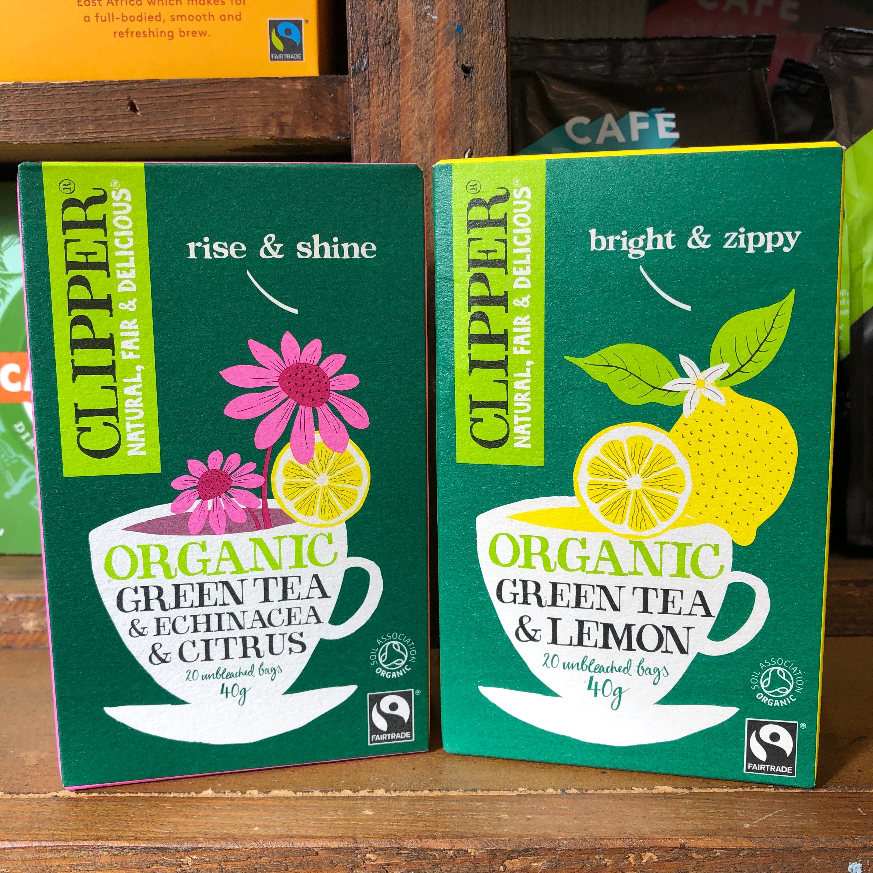 Clipper boxes of green teas